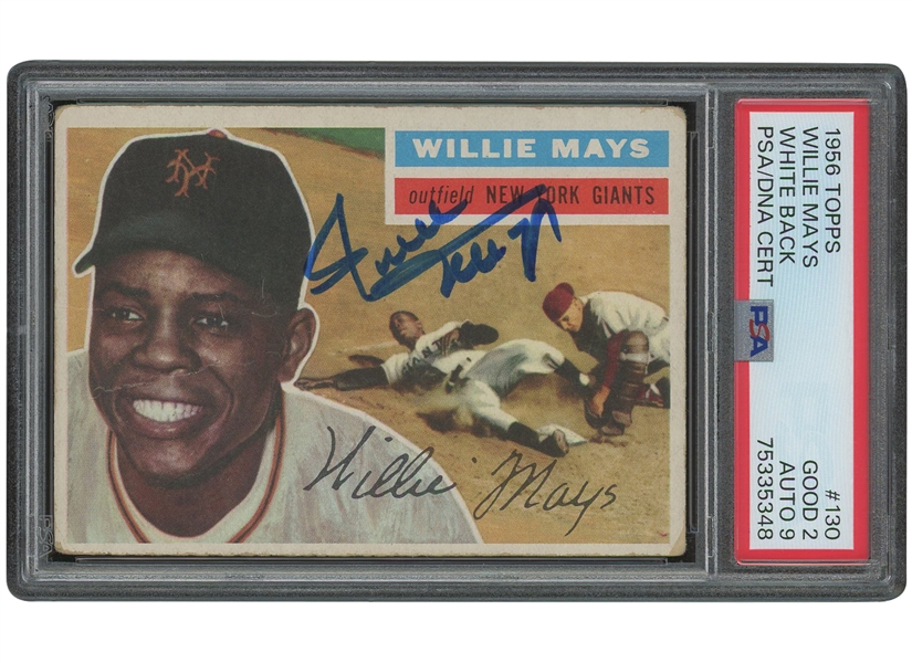 1956 Topps #130 (White Back) Willie Mays Autographed – PSA GD 2, PSA 9 Auto.