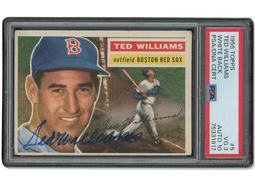 1956 Topps #5 (White Back) Ted Williams Autographed – PSA VG 3, PSA/DNA 10 Auto. (Only Two Superior incl. Gray Backs)