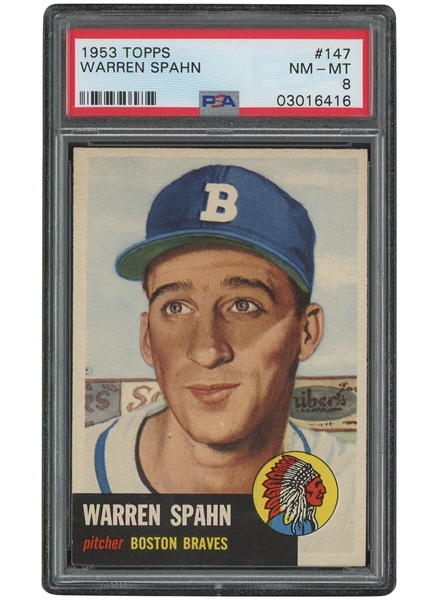 1953 Topps #147 Warren Spahn – PSA NM-MT 8