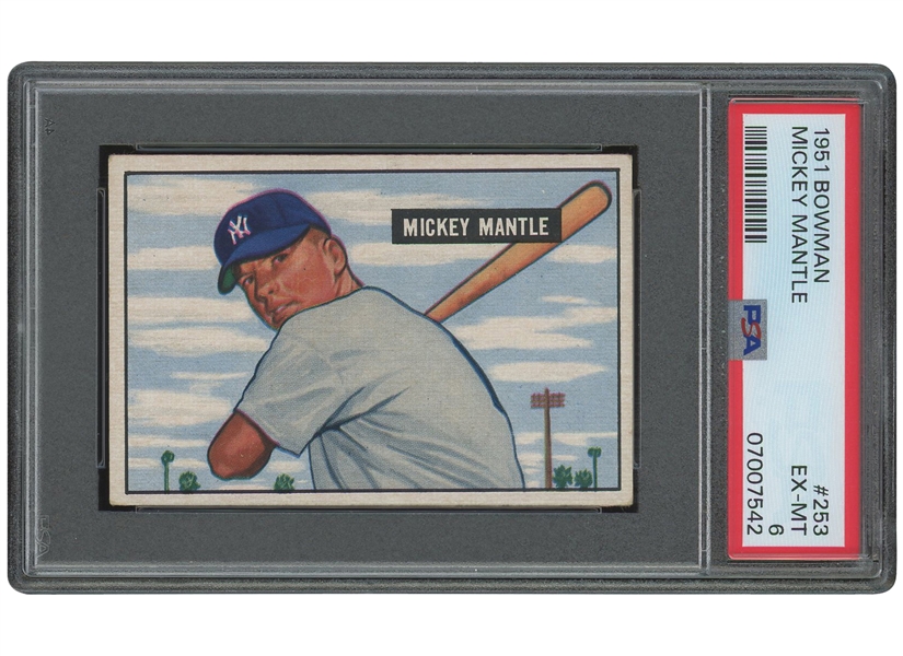 1951 Bowman #253 Mickey Mantle Rookie – PSA EX-MT 6