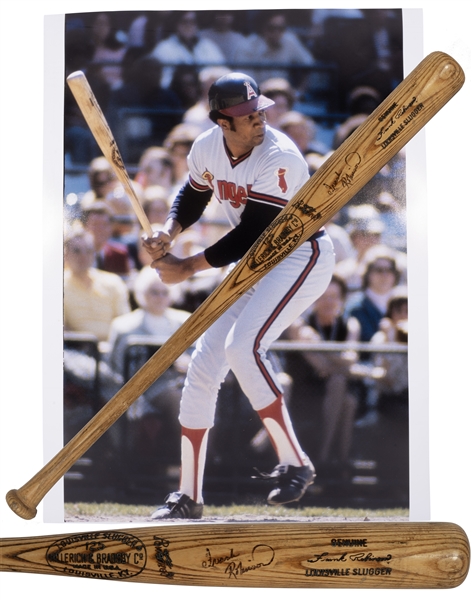 1973 Frank Robinson Signed Louisville Slugger Game Used Bat Photomatched to Two of His Topps Cards! – PSA/DNA GU 10, Beckett & PSA/DNA LOAs