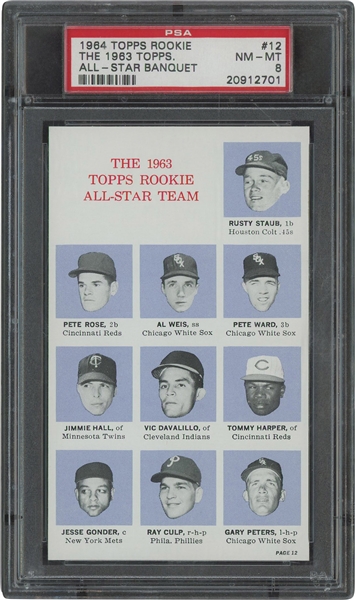 1964 Topps Rookie All-Star Banquet #12 with Pete Rose (63 Rookie AS Team) – PSA NM-MT 8