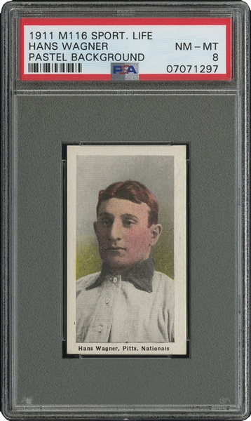 1911 M116 Sporting Life Hans Wagner (Pastel Background, Scarce 300 Subject Back) – PSA NM-MT 8 (Pop 5, None Higher!)