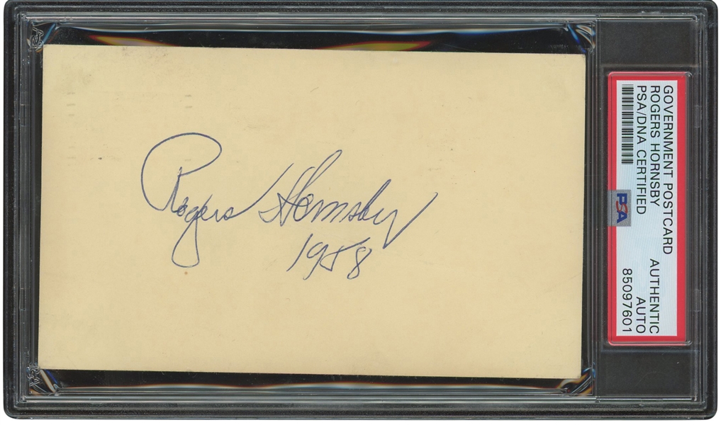 C. 1958 Rogers Hornsby Autographed Government Postcard -– PSA/DNA Authentic