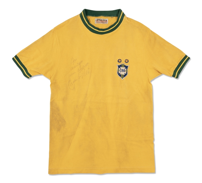 1968 Pele Signed & Inscribed Brazil National Team Match Worn Jersey – Garrincha Provenance, MEARS & Beckett LOAs