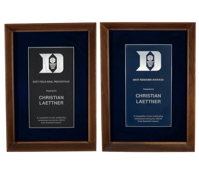 Christian Laettners 1988-89 Best FG % and 1989-90 Best Rebounding Avg. Duke Basketball Team Awards – Laettner Collection