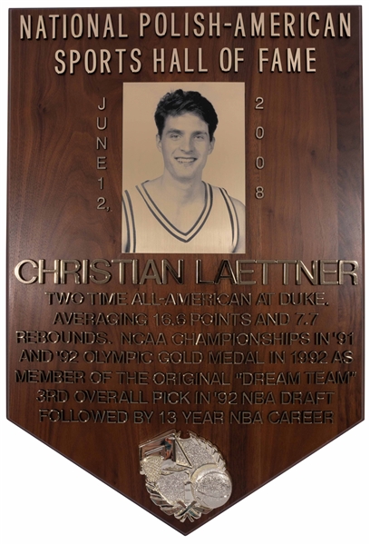 Christian Laettners June 12, 2008 National Polish-American Sports Hall of Fame Induction Plaque – Laettner Collection