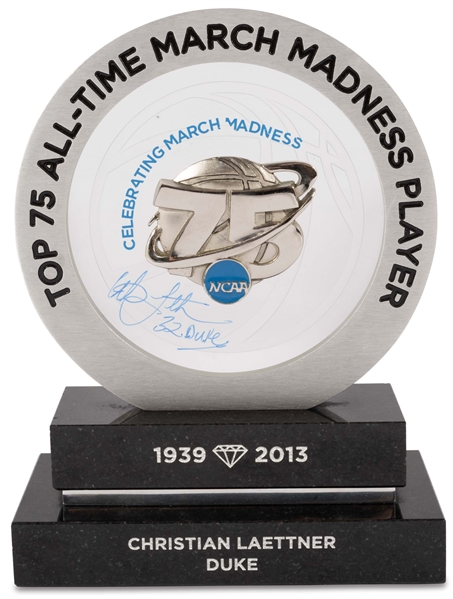 Christian Laettners Signed & Inscribed NCAA 75th Anniversary Top 75 All-Time March Madness Player Award – Laettner Collection