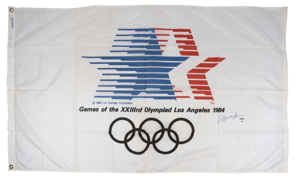 Unique Michael Jordan Autographed 1984 U.S. Olympic Team Flag (Only Known Example) – UDA COA, PSA/DNA LOA