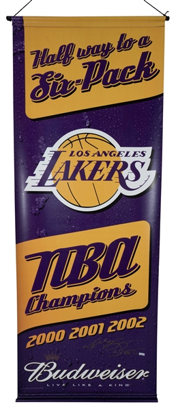 Kobe Bryant Signed & Inscribed ("3-Peat") 2000-02 Los Angeles Lakers Three-Peat Championship Banner – Panini COA