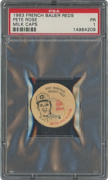 1963 French Bauer Reds Milk Caps Pete Rose – PSA PR 1