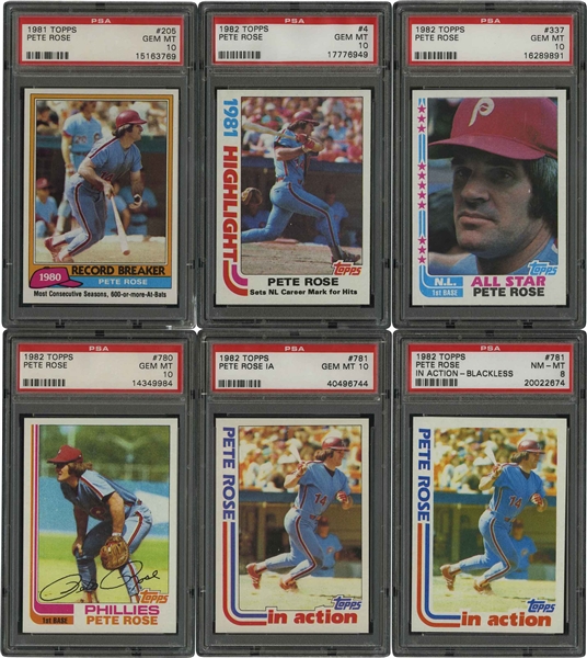 1981-82 Topps Lot of (6) Pete Rose Cards – Five PSA Gem Mint 10, One PSA NM-MT 8