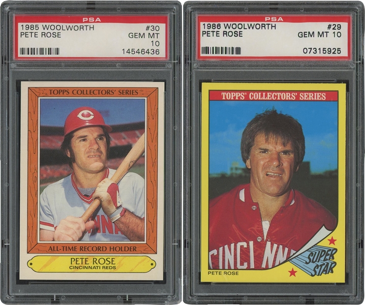 1985 and 1986 Woolworth Pair of Pete Rose Cards – Both PSA Gem Mint 10