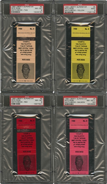 1980 Liberty Superstar Lot of (10) Pete Rose Matchbooks incl. Two PSA Mint 9 & Seven PSA NM-MT 8