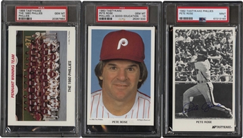1982-86 Tastykake Phillies Lot of (5) Pete Rose Cards – Two PSA Gem Mint 10, Three PSA Mint 9