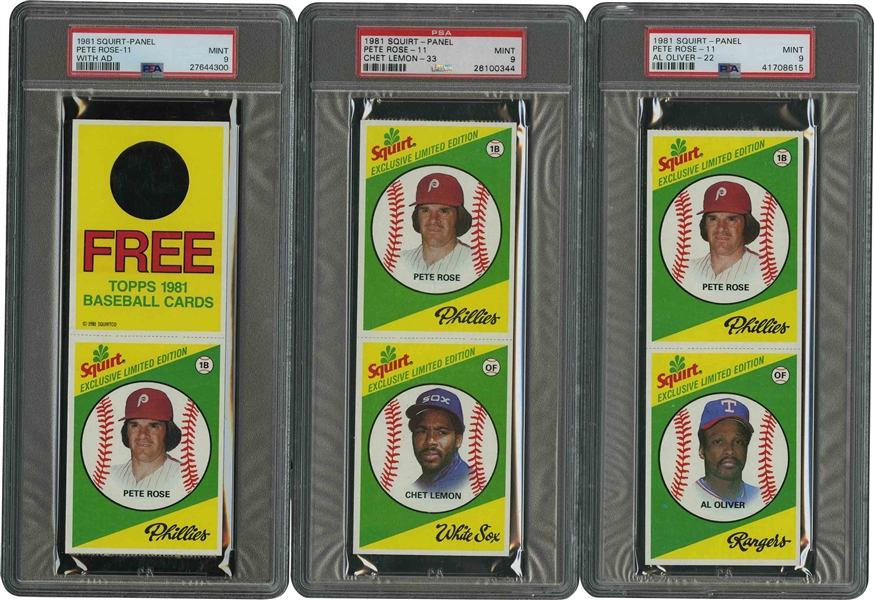 1981-82 Squirt Lot of (8) Pete Rose Cards with One PSA GEM MT 10 & Six PSA Mint 9