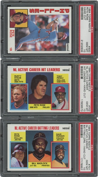 1984 Topps Nestle Trio of Pete Rose Hand Cut Cards – All PSA Gem Mint 10