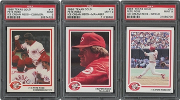 1986 Texas Gold Ice Cream Trio of Pete Rose Cards – All PSA Mint 9