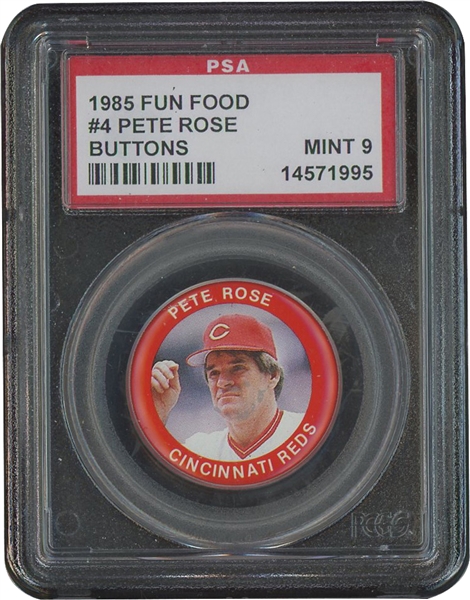 1985 Fun Food Buttons #4 Pete Rose – PSA Mint 9