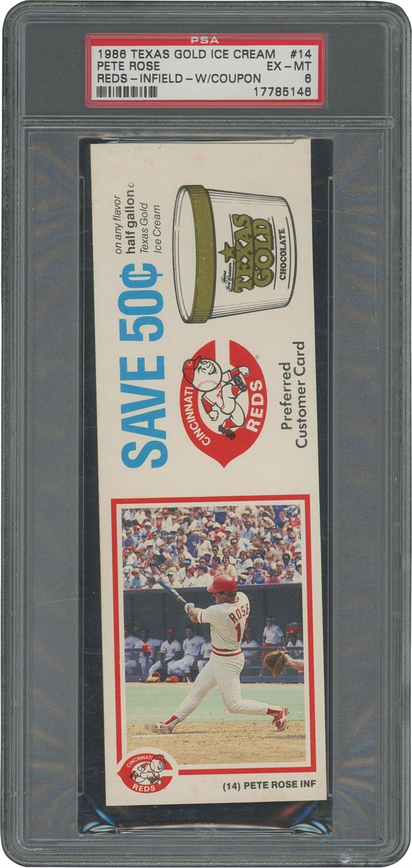 1986 Texas Gold Ice Cream Pete Rose with Coupon – PSA EX-MT 6 (Only One Higher)
