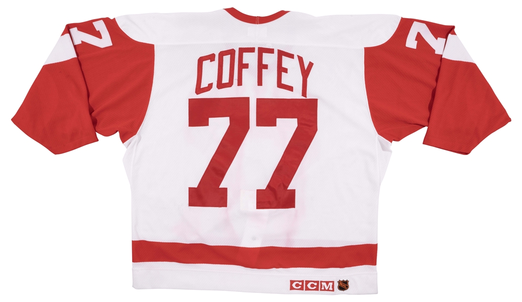 1993 Paul Coffey Detroit Red Wings Stanley Cup Playoffs Game Worn Home Jersey – Sports Investors LOA