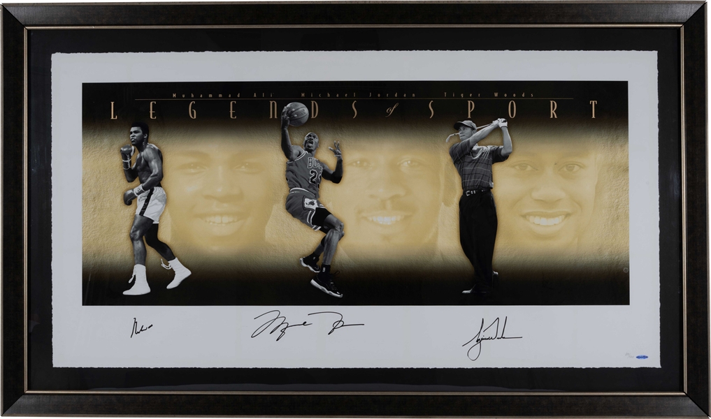 Muhammad Ali, Michael Jordan & Tiger Woods Autographed "Legends of Sport" UDA Gold Edition (89/500) – Upper Deck Authenticated COA