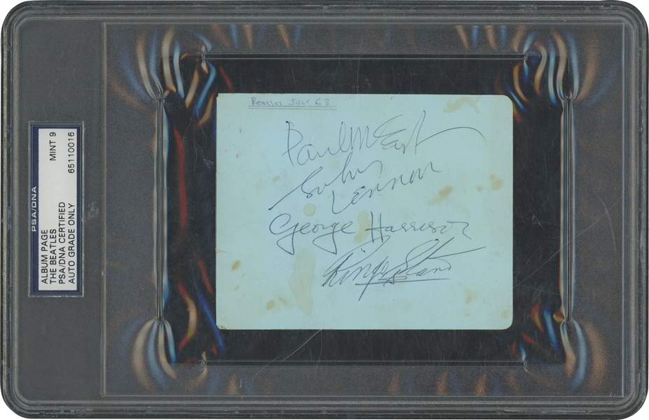 July 1963 The Beatles Full Band Signed Album Page – PSA/DNA 9 Auto.
