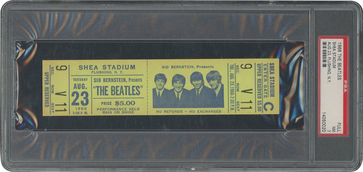 Aug. 23, 1966 The Beatles Shea Stadium Concert Full Ticket – PSA NM 7 (Only Four Higher)