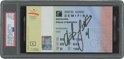 Christian Laettner Signed 1992 Barcelona Olympics USA Womens Basketball Semifinal Ticket Stub – PSA GD 2, PSA/DNA 10 Auto. (Laettner Collection)