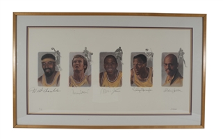L.A. Lakers Legends Lithograph Signed by Wilt Chamberlain, Jerry West, Magic Johnson, Elgin Baylor & Kareem Abdul-Jabbar