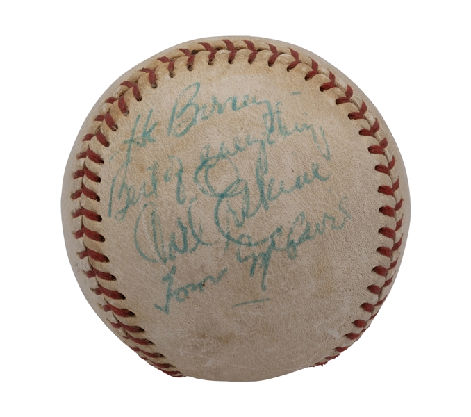 Barney Steins Dodgers HOFers & Stars Multi-Signed 1960s Spalding Baseball incl. Rube Marquard, Gil Hodges, Mungo & Erskine Inscription – Beckett LOA
