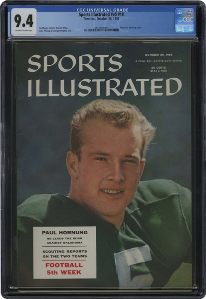 Oct. 29, 1956 Sports Illustrated Paul Hornung First Cover (Notre Dame Fighting Irish) – CGC 9.4 (Highest Graded, Pop 2)