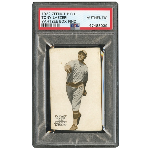 1922 Zeenut PCL Tony Lazzeri Rookie (His First True RC!) – Yahtzee Box Find, PSA Authentic (Pop 2, Only One Higher!)