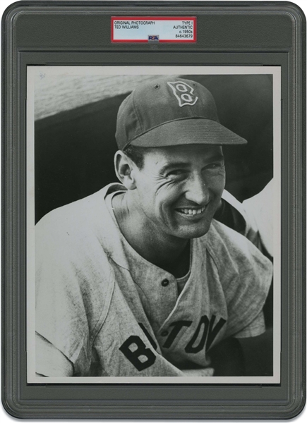 Early 1950s Ted Williams Red Sox (Smiling Portrait) Original Photograph from Hillerich & Bradsby Archives – PSA/DNA Type 1