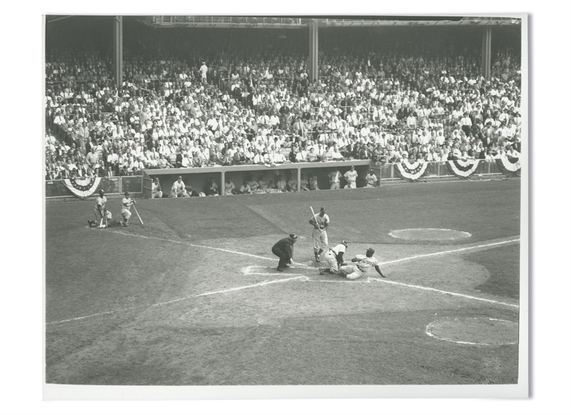 1955 World Series Game 1 Jackie Robinson Stealing Home (Unique Vantage Point) Original Photo by Barney Stein – PSA/DNA Type II, Stein Family Collection