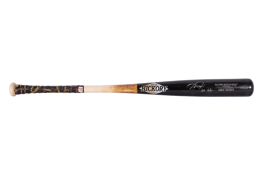 4/28/2021 Mike Trout Signed & Inscribed Old Hickory Pro Model (MT27*) Game Used & Photomatched Bat – PSA/DNA GU 10, Anderson Authentics, GUG & Beckett LOAs