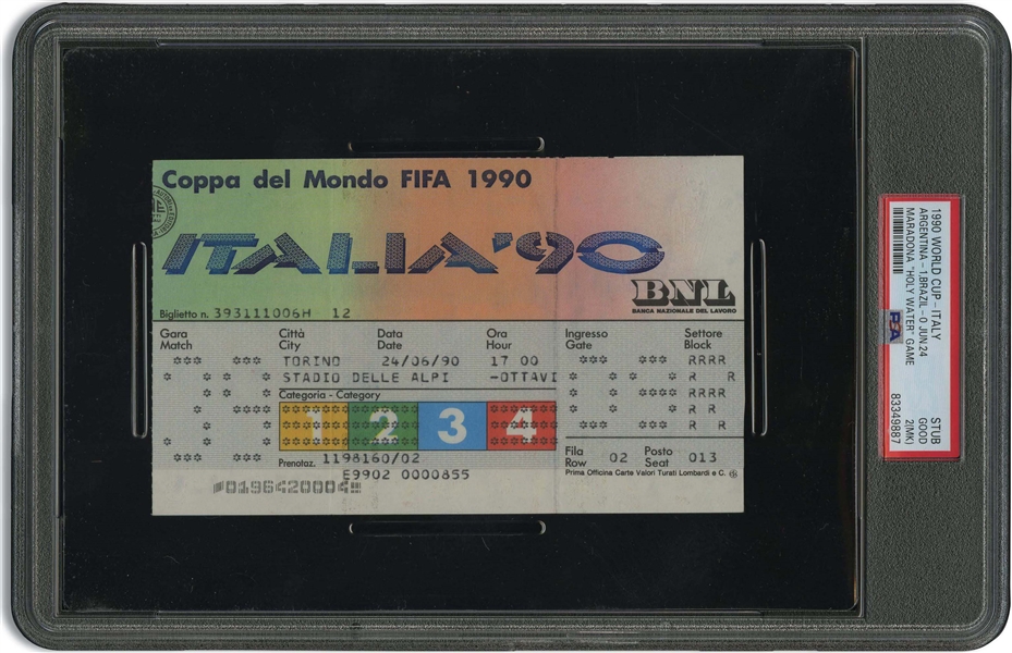 June 26, 1990 FIFA World Cup Final (Argentina 1, Brazil 0) Ticket Stub – Maradona "Holy Water" Game -- PSA GD 2 (None Graded Higher)