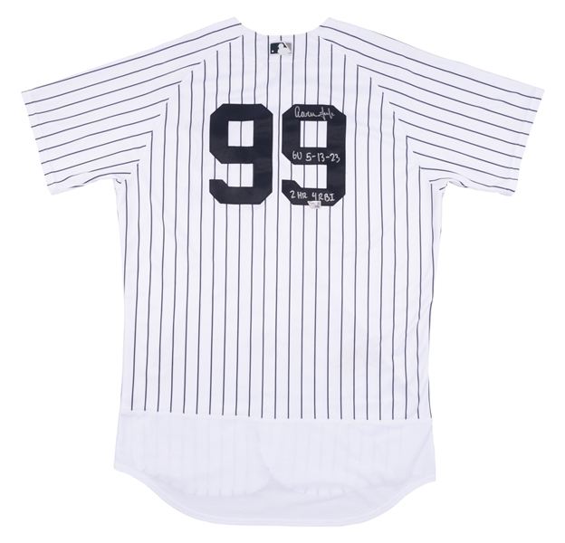 5/13/2023 Aaron Judge Signed & Inscribed ("2HR, 4 RBI") New York Yankees Multi-Homer Game Worn Home Jersey – Fanatics Auth.