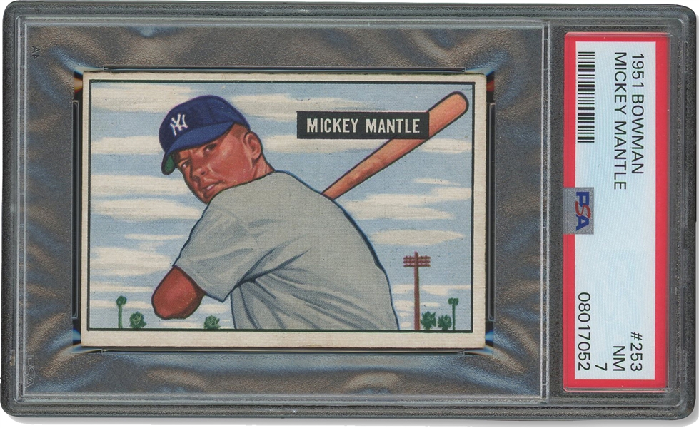 1951 Bowman #253 Mickey Mantle Rookie – PSA NM 7