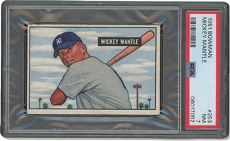 1951 Bowman #253 Mickey Mantle Rookie – PSA NM 7