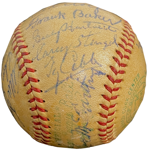 C. 1940-50s Early Hall of Fame Inductees Multi-Signed OAL Harridge Baseball with Cy Young, Ty Cobb, Speaker, Baker, DiMaggio, etc. (All 24 Autos Procured In-Person at HOF Ceremonies) – PSA/DNA LOA