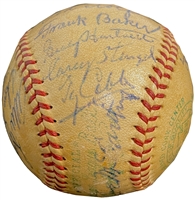 C. 1940-50s Early Hall of Fame Inductees Multi-Signed OAL Harridge Baseball with Cy Young, Ty Cobb, Speaker, Baker, DiMaggio, etc. (All 24 Autos Procured In-Person at HOF Ceremonies) – PSA/DNA LOA