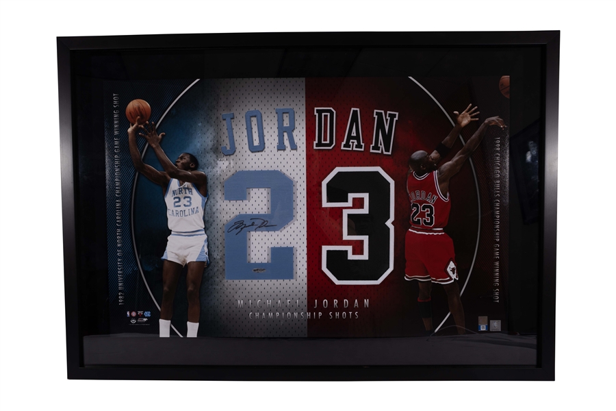 Michael Jordan Autographed #23 UNC Tar Heels & Chicago Bulls Jersey Number 24x34 Framed UDA Display – Upper Deck Authenticated