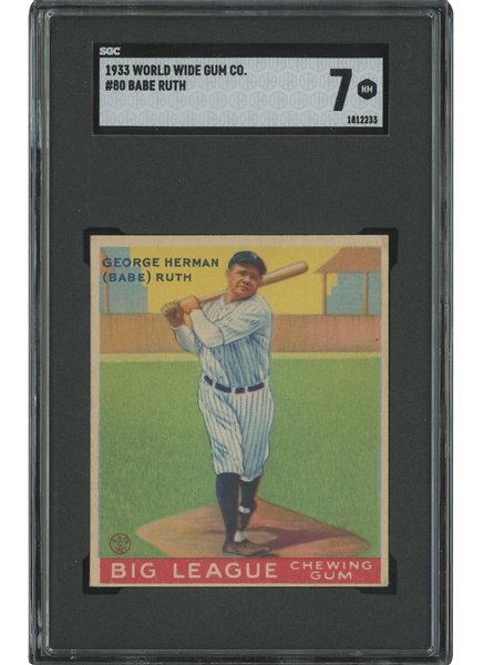 1933 World Wide Gum Co. #80 Babe Ruth – SGC NM 7 (Only One Higher)