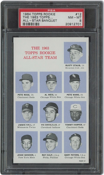 1964 Topps Rookie All-Star Banquet #12 with Pete Rose (63 Rookie AS Team) – PSA NM-MT 8