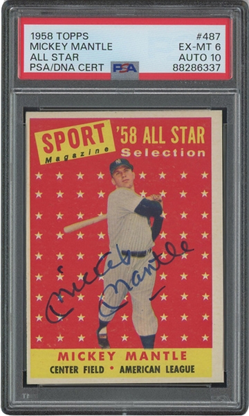 Hobby-Fresh 1958 Topps #487 All-Star Mickey Mantle Autographed – PSA EX-MT 6, PSA/DNA 10 Auto. (Only 3 w/ Superior Card Grade!)