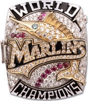 Massive 2003 Florida Marlins World Series 14K Gold Ring (Type A w/ Diamonds) Featuring Uniquely-Designed Watch Inside Ring & Huge Presentational Box (Issued to Scout)