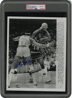 Wilt Chamberlain Autographed NBA Finals Game 3 L.A. Lakers Print (vs. Knicks & Willis Reed) – PSA/DNA 10 Auto.