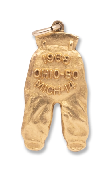 1968 Ohio State Football Gold Pants Charm/Pendant ("OSU 50, Michigan 14") Issued to Equipment Man of 68 National Champion Buckeyes