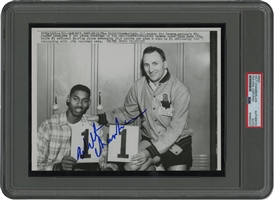 Wilt Chamberlain Autographed 1950s University of Kansas Jayhawks Photo Print with Head Coach Dick Harp – PSA/DNA Authentic